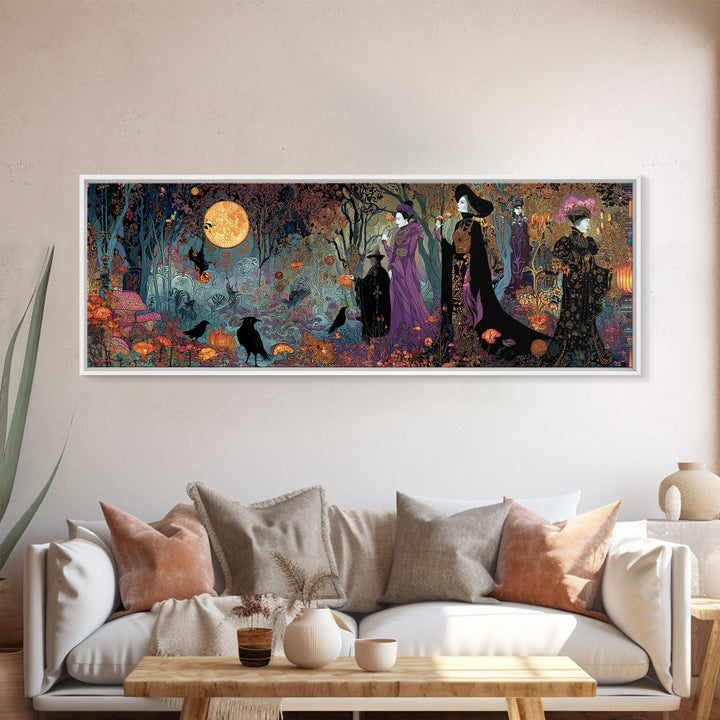 Enchanted Woodland Halloween, Stained Glass Gothic Art, Extra Wide Wall Art, Gothic Horror Wall Art, Canvas Print, Halloween Wall Art