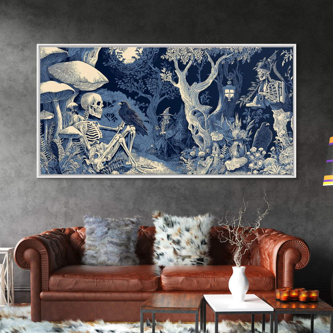 Enchanted Woodland Halloween, Macabre Folk Print Art, Wide Panoramic Art, Dark Fantasy Wall Art, Canvas Print, Horror Wall Art