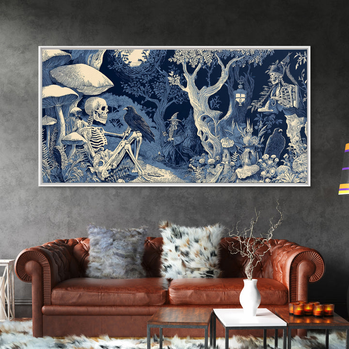 Enchanted Woodland Halloween, Macabre Folk Print Art, Wide Panoramic Art, Dark Fantasy Wall Art, Canvas Print, Horror Wall Art