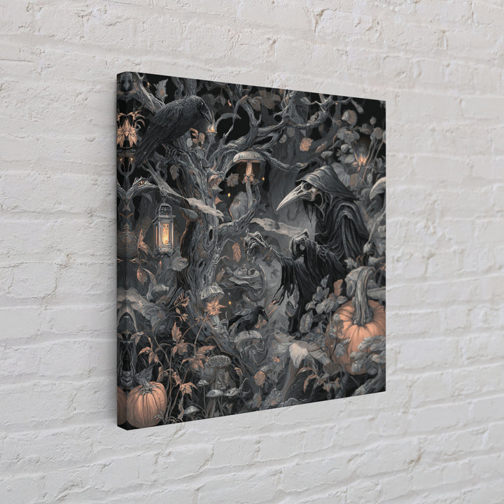 Enchanted Woodland Halloween, Biomechanical Horror Art, Square Wall Art, Dark Fantasy Wall Art, Framed Canvas Print, Halloween Wall Art