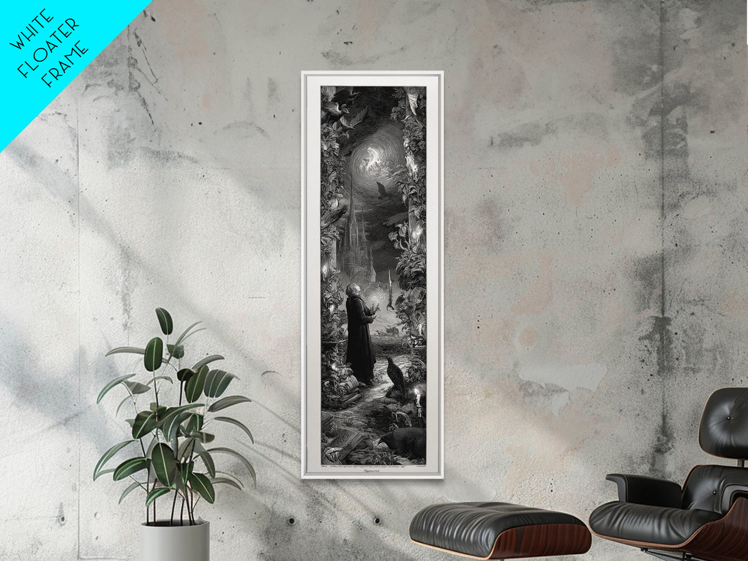 Gothic Romance, Gothic Engraving Art, Tall Narrow Wall Art, Dark Halloween Decor, Framed Canvas Print, Halloween Wall Art