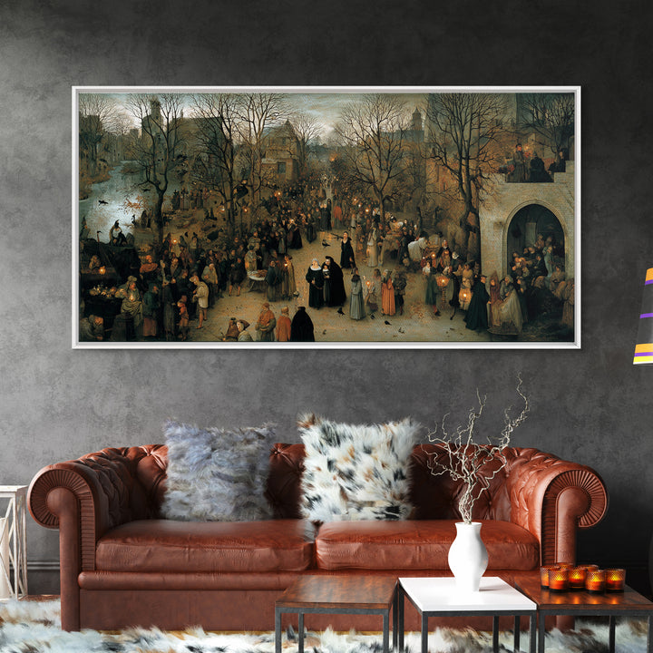 Gothic Romance, Northern Renaissance Horror, Wide Panoramic Art, Dark Halloween Decor, Canvas Print, Halloween Wall Art