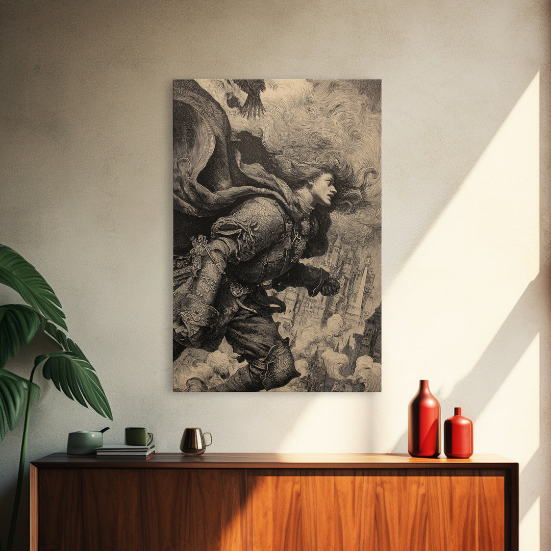 Gothic Romance, Renaissance Engraving Art, Vertical Wall Art, Gothic Horror Wall Art, Canvas Print, Halloween Wall Art, Dark Fantasy Art