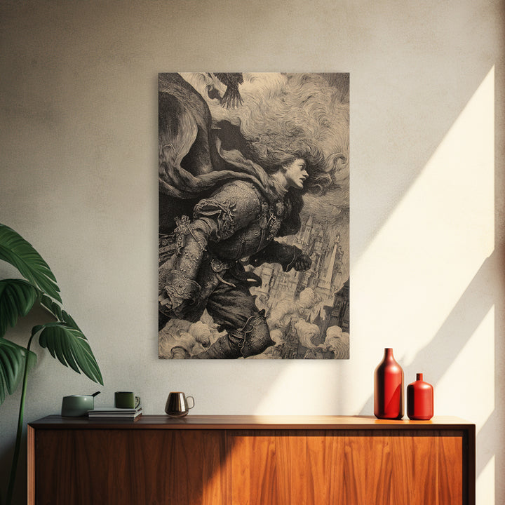 Gothic Romance, Renaissance Engraving Art, Vertical Wall Art, Gothic Horror Wall Art, Canvas Print, Halloween Wall Art, Dark Fantasy Art