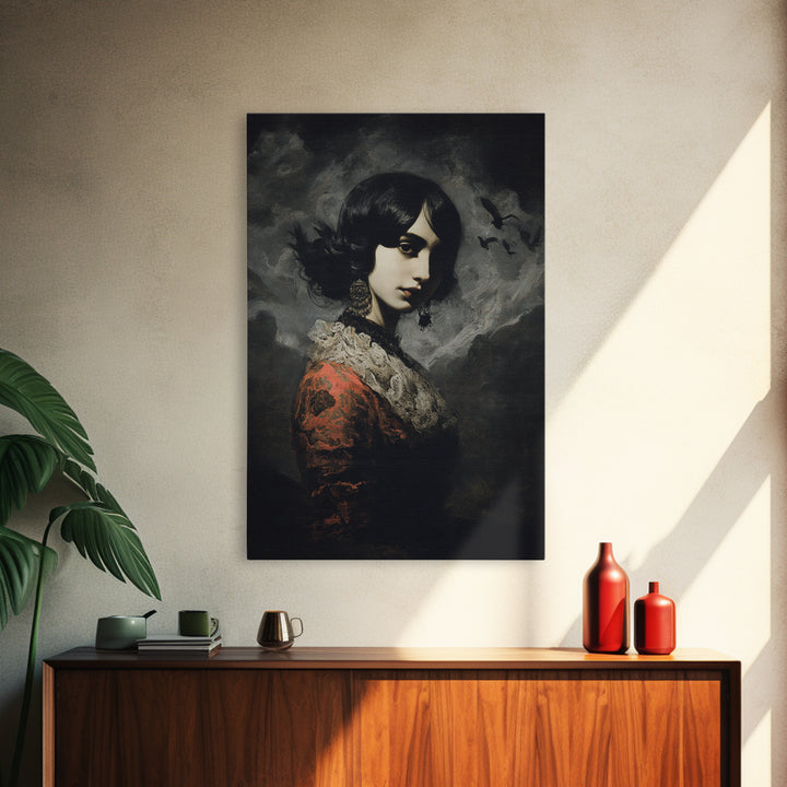 Gothic Romance, Dark Romantic Horror Art, Vertical Wall Art, Dark Halloween Decor, Framed Canvas Print, Halloween Wall Art