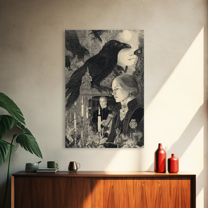 Gothic Romance, Symbolist Etching Art, Vertical Wall Art, Macabre Wall Art, Canvas Print, Halloween Wall Art, Spooky Wall Decor