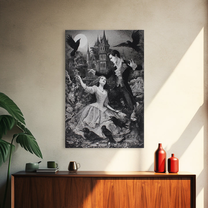 Gothic Romance, Victorian Macabre Art, Vertical Wall Art, Dark Fantasy Wall Art, Framed Canvas Print, Halloween Wall Art