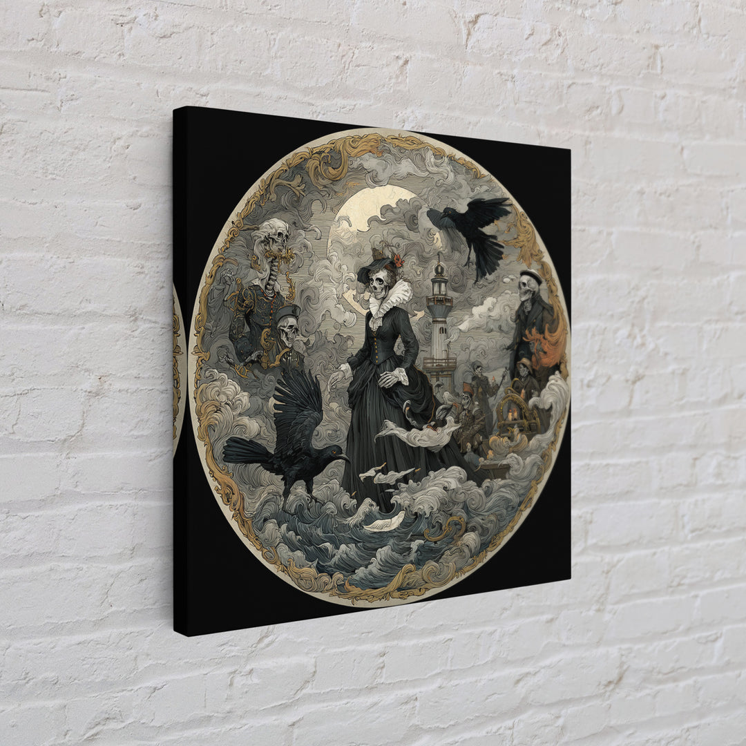 Haunted Seaside Halloween, Danse Macabre Art, Square Wall Art, Macabre Wall Art, Canvas Print, Halloween Wall Art