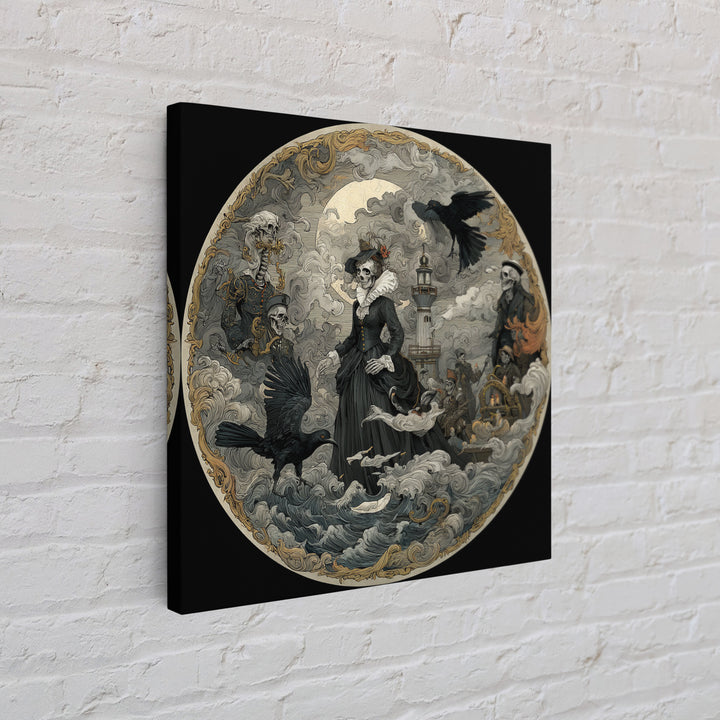 Haunted Seaside Halloween, Danse Macabre Art, Square Wall Art, Macabre Wall Art, Canvas Print, Halloween Wall Art
