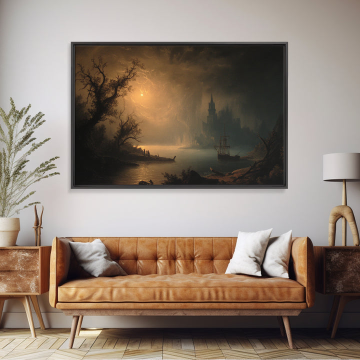 Haunted Seaside Halloween, Baroque Witchcraft Art, Landscape Wall Art, Gothic Horror Wall Art, Framed Canvas Print, Halloween Wall Art