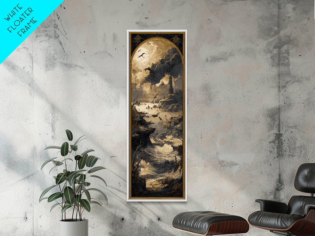 Haunted Seaside Halloween, Dark Romantic Horror Art, Tall Narrow Wall Art, Dark Halloween Decor, Framed Canvas Print, Halloween Wall Art