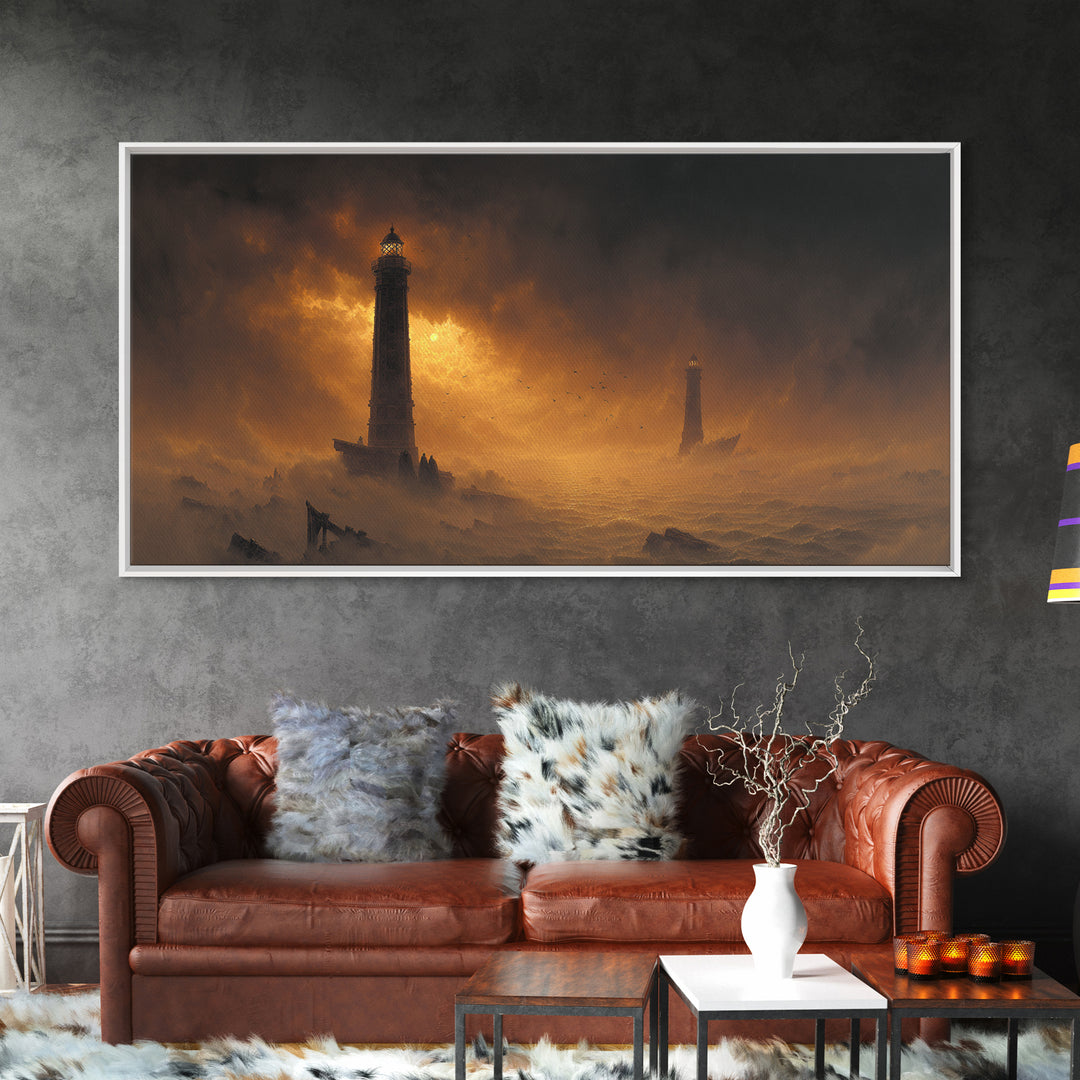 Haunted Seaside Halloween, Apocalyptic Romantic Art, Wide Panoramic Art, Dark Halloween Decor, Canvas Print, Halloween Wall Art