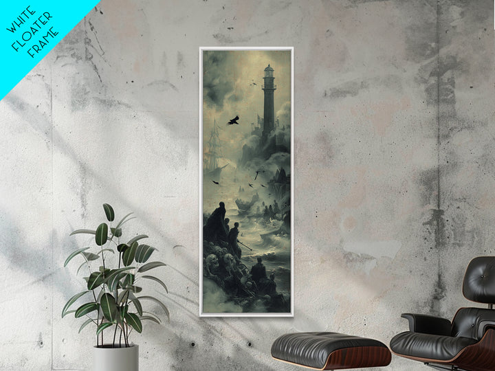 Haunted Seaside Halloween, Decadent Gothic Art, Tall Narrow Wall Art, Macabre Wall Art, Framed Canvas Print, Halloween Wall Art