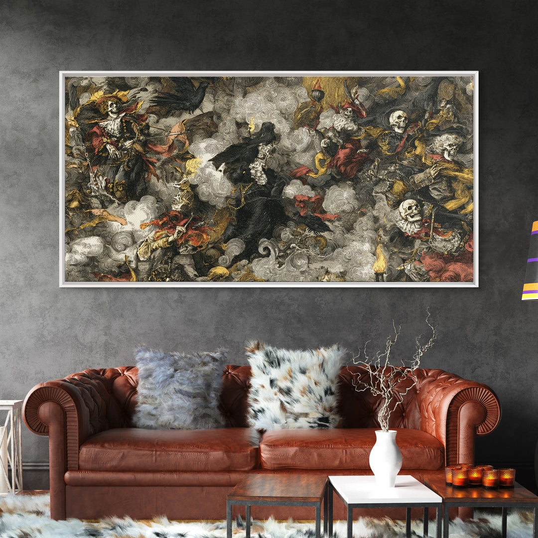 Haunted Seaside Halloween, Grotesque Carnival Art, Wide Panoramic Art, Dark Fantasy Wall Art, Canvas Print, Halloween Wall Art