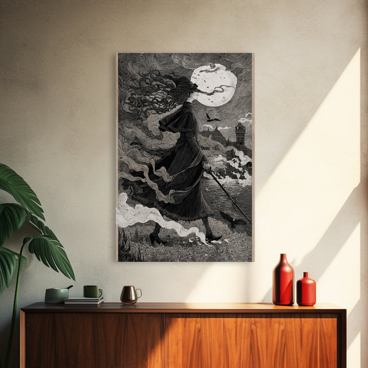 Haunted Seaside Halloween, Victorian Macabre Art, Vertical Wall Art, Dark Halloween Decor, Canvas Print, Halloween Wall Art