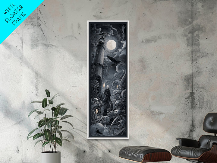 Haunted Seaside Halloween, Biomechanical Horror Art, Tall Narrow Wall Art, Dark Fantasy Wall Art, Canvas Print, Halloween Wall Art
