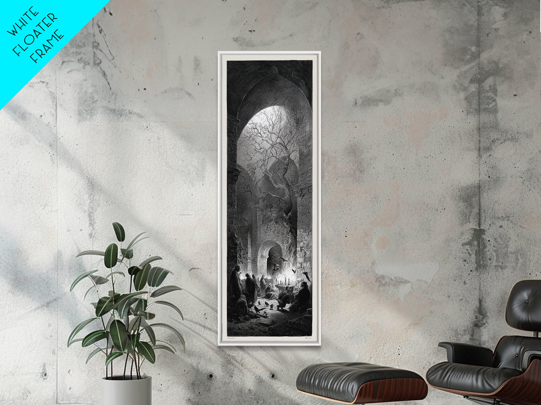 The Candlelit Crypt, Gothic Engraving Art, Tall Narrow Wall Art, Dark Fantasy Wall Art, Canvas Print, Halloween Wall Art