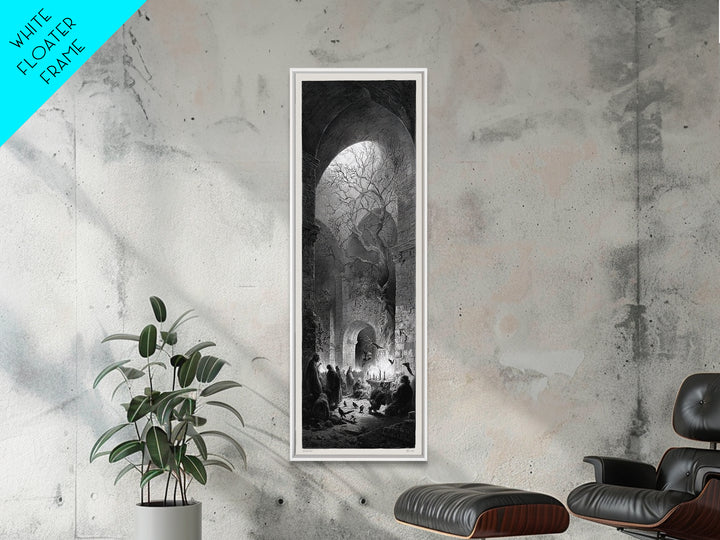 The Candlelit Crypt, Gothic Engraving Art, Tall Narrow Wall Art, Dark Fantasy Wall Art, Canvas Print, Halloween Wall Art