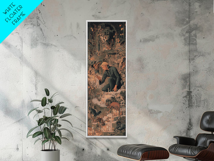 The Candlelit Crypt, Medieval Grotesque Art, Tall Narrow Wall Art, Dark Halloween Decor, Framed Canvas Print, Halloween Wall Art