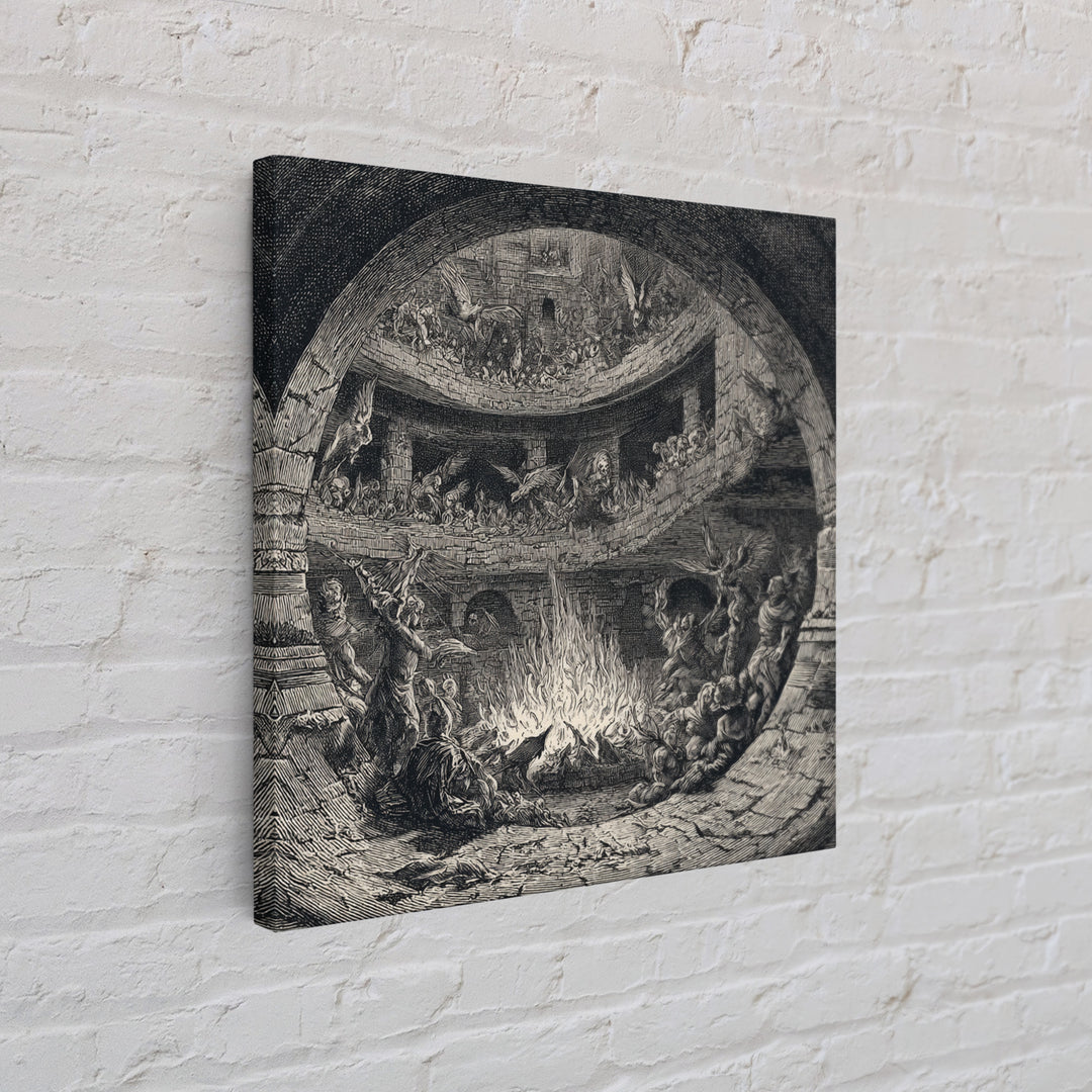 The Candlelit Crypt, Renaissance Engraving Art, Square Wall Art, Macabre Wall Art, Framed Canvas Print, Halloween Wall Art