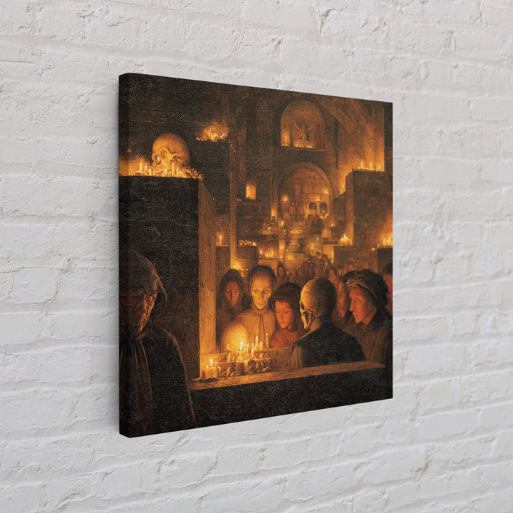 The Candlelit Crypt, Danse Macabre Art, Square Wall Art, Macabre Wall Art, Canvas Print, Halloween Wall Art