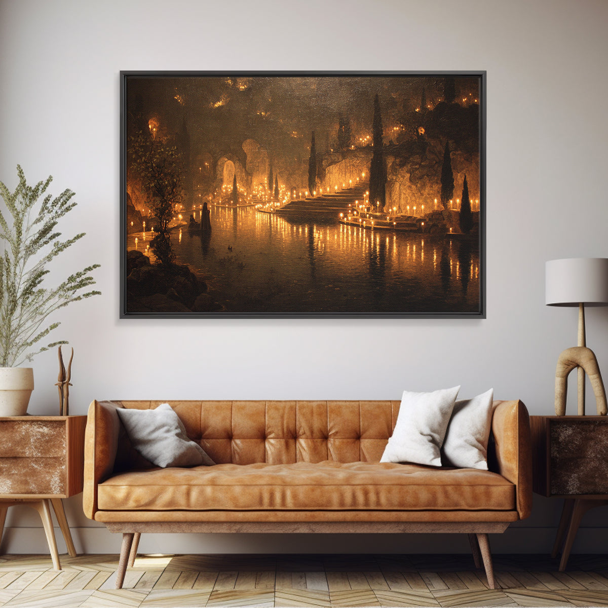 The Candlelit Crypt, Symbolist Gothic Landscape, Landscape Wall Art, Macabre Wall Art, Framed Canvas Print, Halloween Wall Art