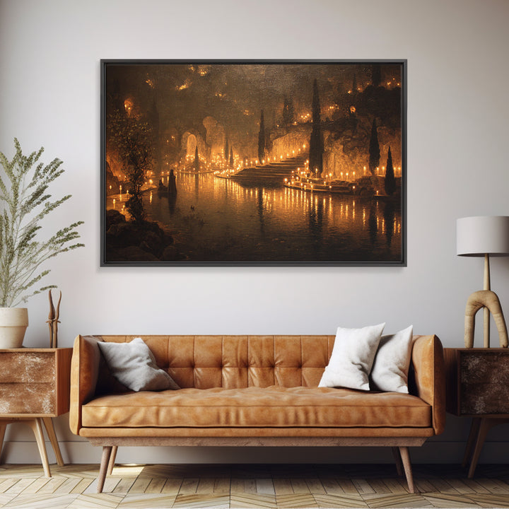 The Candlelit Crypt, Symbolist Gothic Landscape, Landscape Wall Art, Macabre Wall Art, Framed Canvas Print, Halloween Wall Art