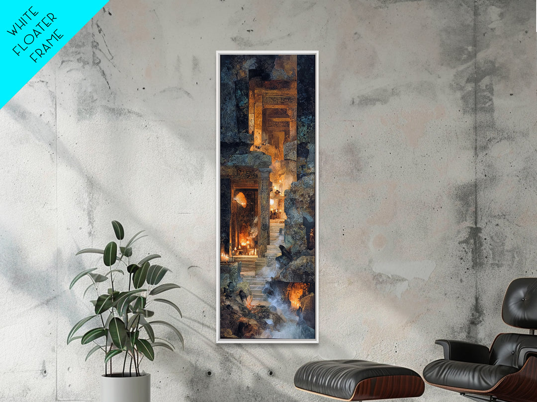 The Candlelit Crypt, Ornate Symbolist Art, Tall Narrow Wall Art, Dark Halloween Decor, Framed Canvas Print, Halloween Wall Art
