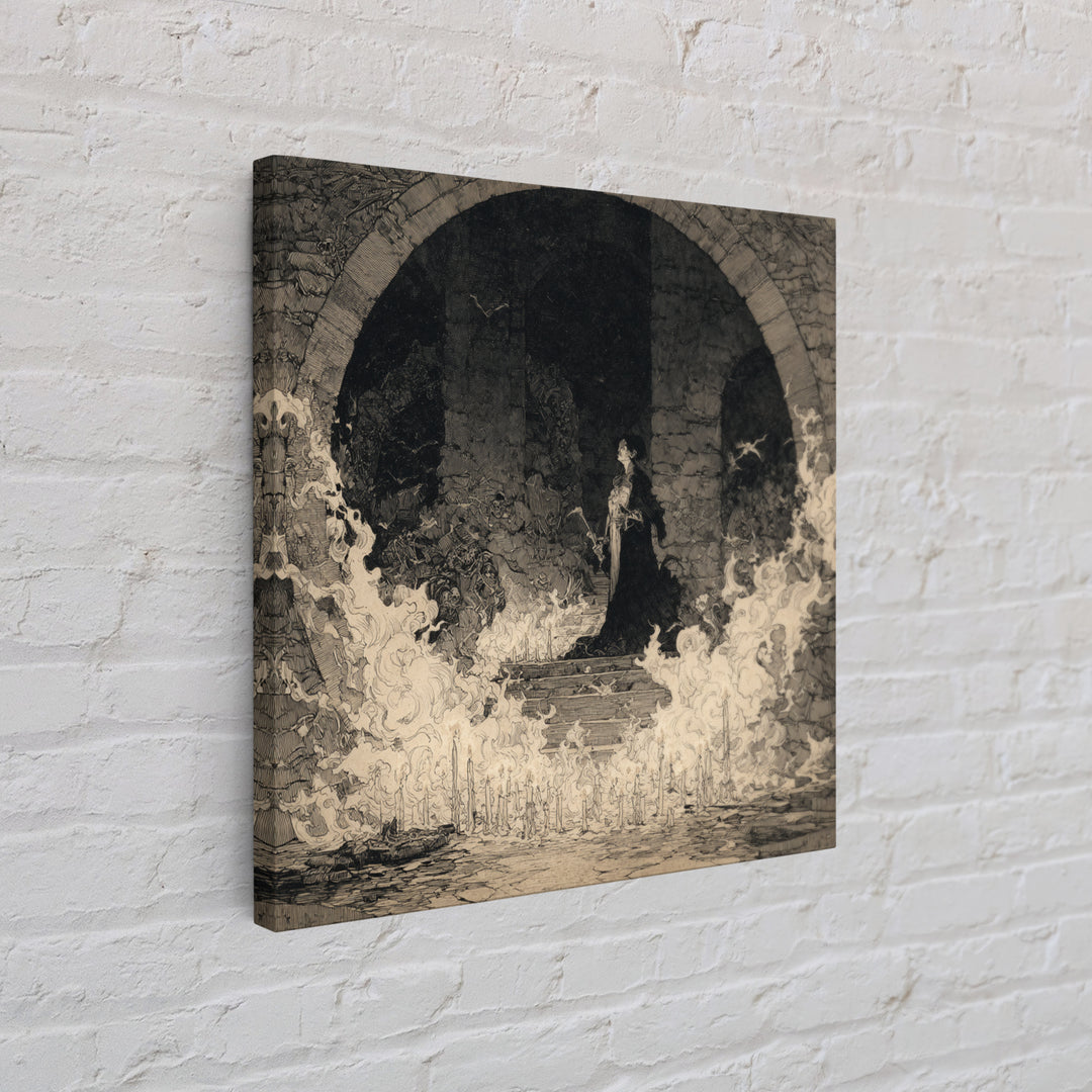 The Candlelit Crypt, Decadent Gothic Art, Square Wall Art, Macabre Wall Art, Canvas Print, Halloween Wall Art, Statement Wall Art