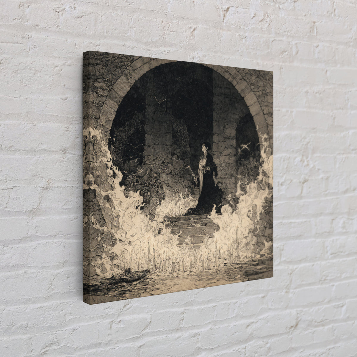 The Candlelit Crypt, Decadent Gothic Art, Square Wall Art, Macabre Wall Art, Canvas Print, Halloween Wall Art, Statement Wall Art