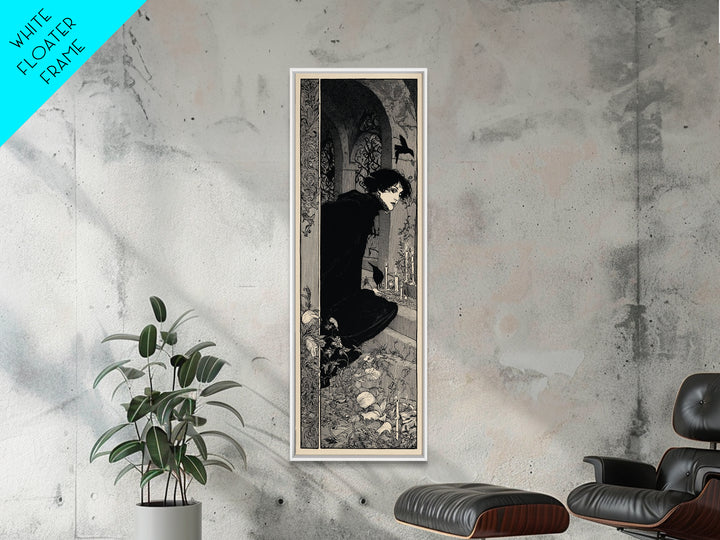 The Candlelit Crypt, Decadent Line Art, Tall Narrow Wall Art, Macabre Wall Art, Framed Canvas Print, Halloween Wall Art