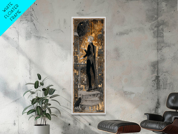 The Candlelit Crypt, Stained Glass Gothic Art, Tall Narrow Wall Art, Dark Fantasy Wall Art, Framed Canvas Print, Halloween Wall Art