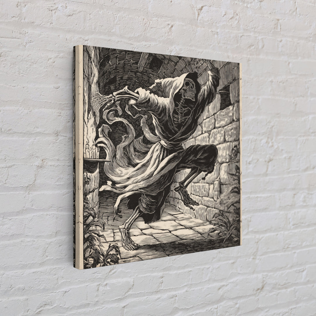 The Candlelit Crypt, Macabre Folk Print Art, Square Wall Art, Dark Fantasy Wall Art, Framed Canvas Print, Halloween Wall Art