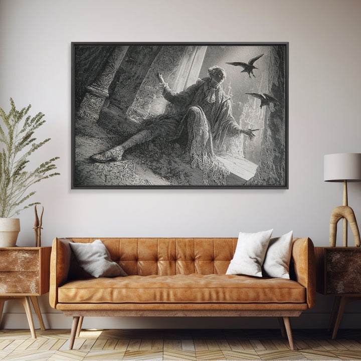 Black Lace And Cobwebs, Gothic Engraving Art, Landscape Wall Art, Dark Halloween Decor, Framed Canvas Print, Halloween Wall Art