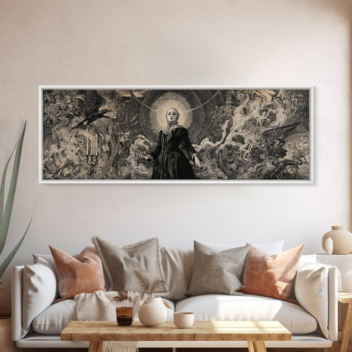 Black Lace And Cobwebs, Dark Renaissance Art, Extra Wide Wall Art, Dark Fantasy Wall Art, Framed Canvas Print, Halloween Wall Art