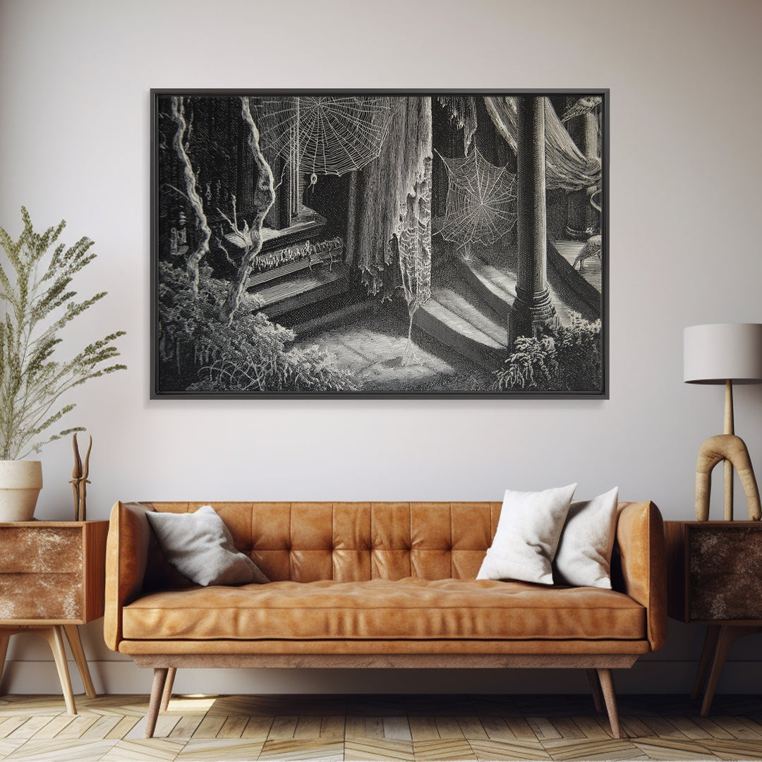 Black Lace And Cobwebs, Danse Macabre Art, Landscape Wall Art, Macabre Wall Art, Canvas Print, Halloween Wall Art