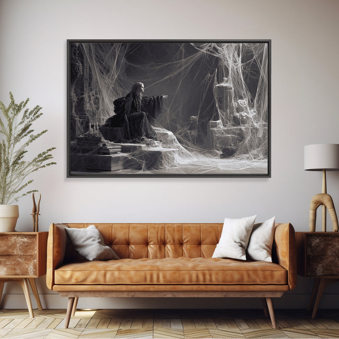 Black Lace And Cobwebs, Baroque Witchcraft Art, Landscape Wall Art, Dark Fantasy Wall Art, Canvas Print, Halloween Wall Art