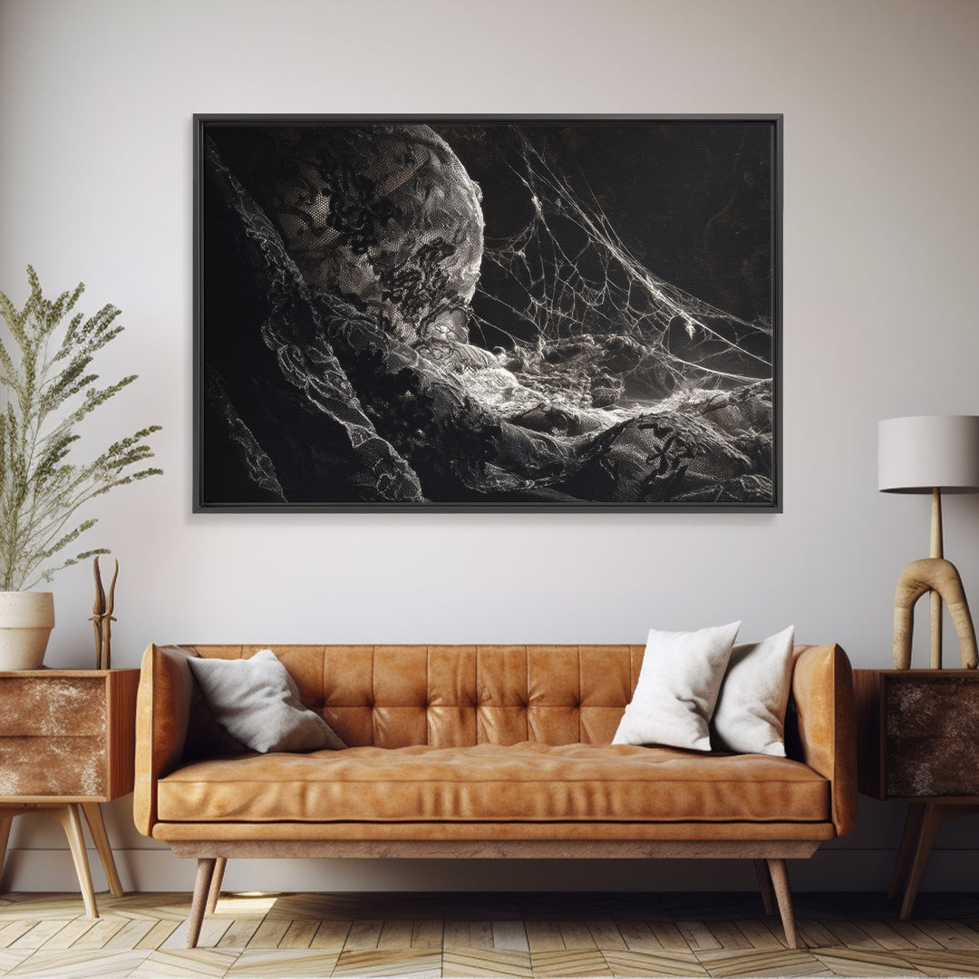 Black Lace And Cobwebs, Gothic Nightmare Art, Landscape Wall Art, Dark Halloween Decor, Canvas Print, Halloween Wall Art