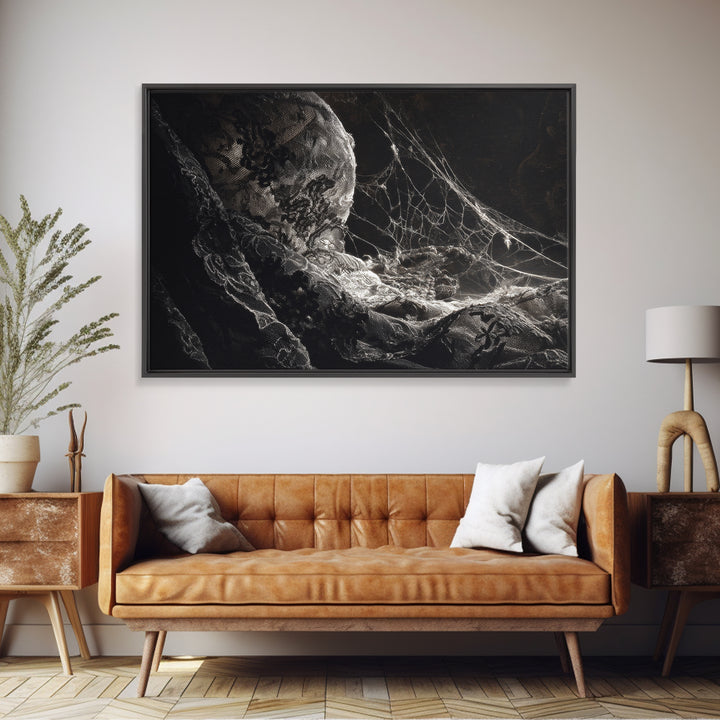 Black Lace And Cobwebs, Gothic Nightmare Art, Landscape Wall Art, Dark Halloween Decor, Canvas Print, Halloween Wall Art