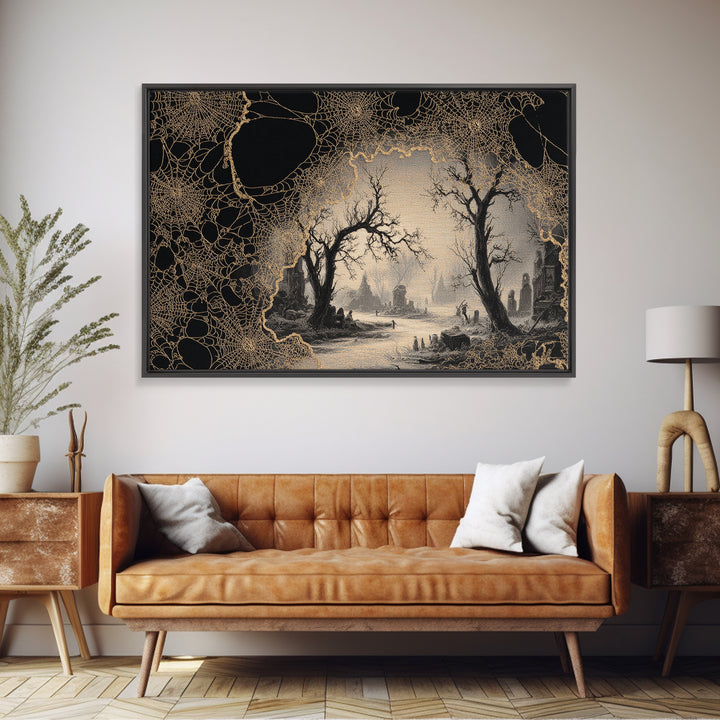 Black Lace And Cobwebs, Romantic Gothic Landscape, Landscape Wall Art, Gothic Horror Wall Art, Framed Canvas Print