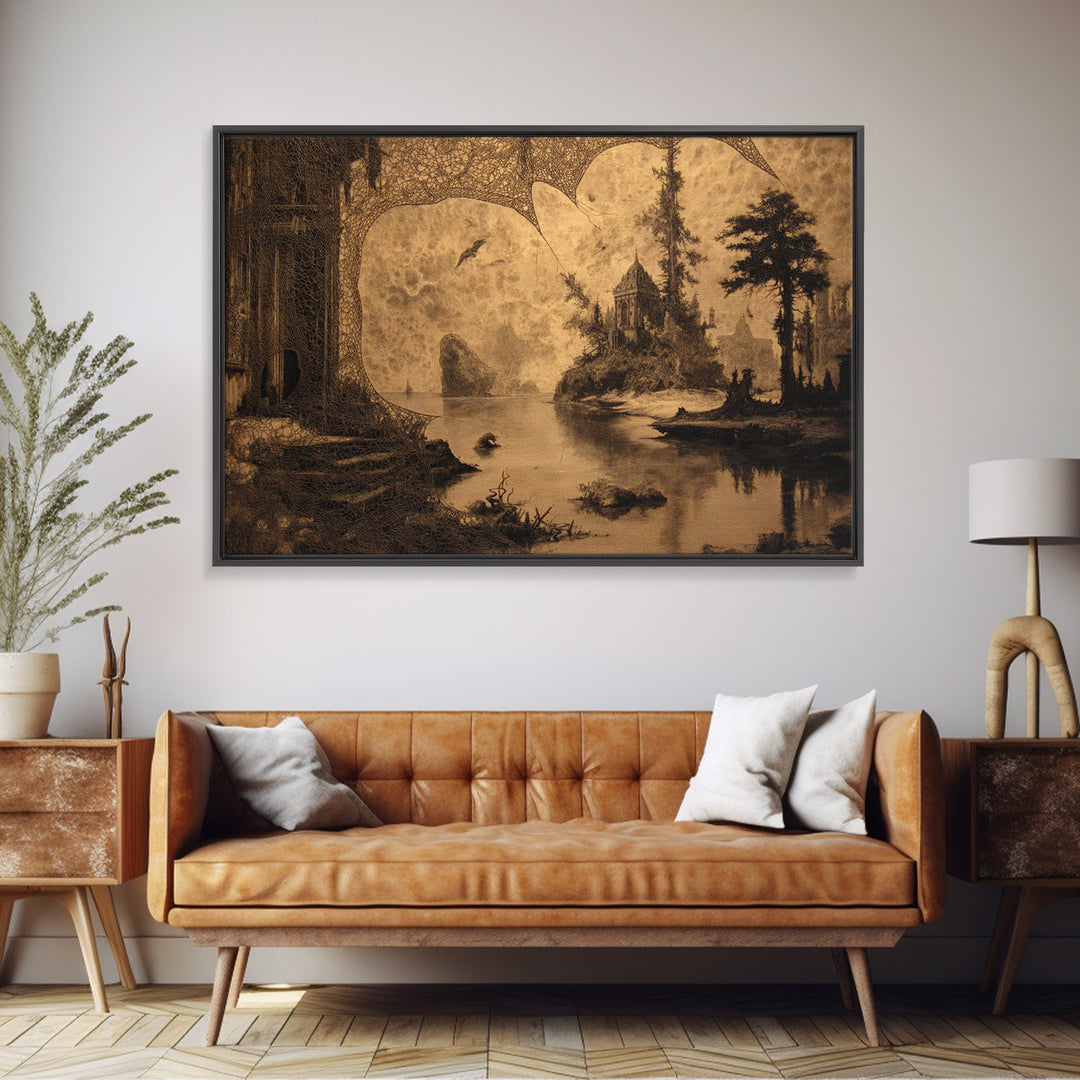 Black Lace And Cobwebs, Symbolist Gothic Landscape, Landscape Wall Art, Dark Halloween Decor, Canvas Print, Halloween Wall Art