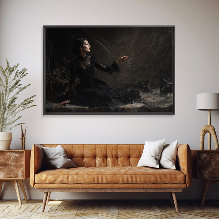 Black Lace And Cobwebs, Dark Symbolist Art, Landscape Wall Art, Gothic Horror Wall Art, Canvas Print, Halloween Wall Art