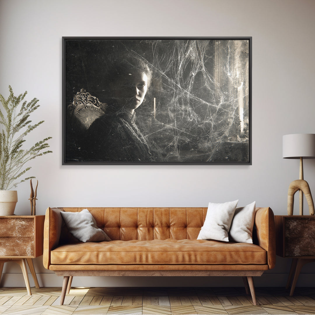 Black Lace And Cobwebs, Expressionist Gothic Art, Landscape Wall Art, Dark Halloween Decor, Framed Canvas Print, Halloween Wall Art