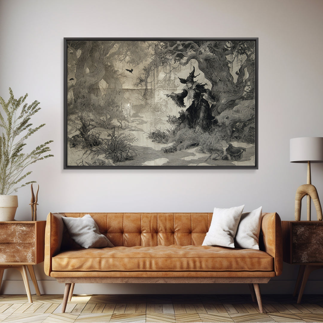 Black Lace And Cobwebs, Gothic Storybook Art, Landscape Wall Art, Dark Fantasy Wall Art, Canvas Print, Halloween Wall Art