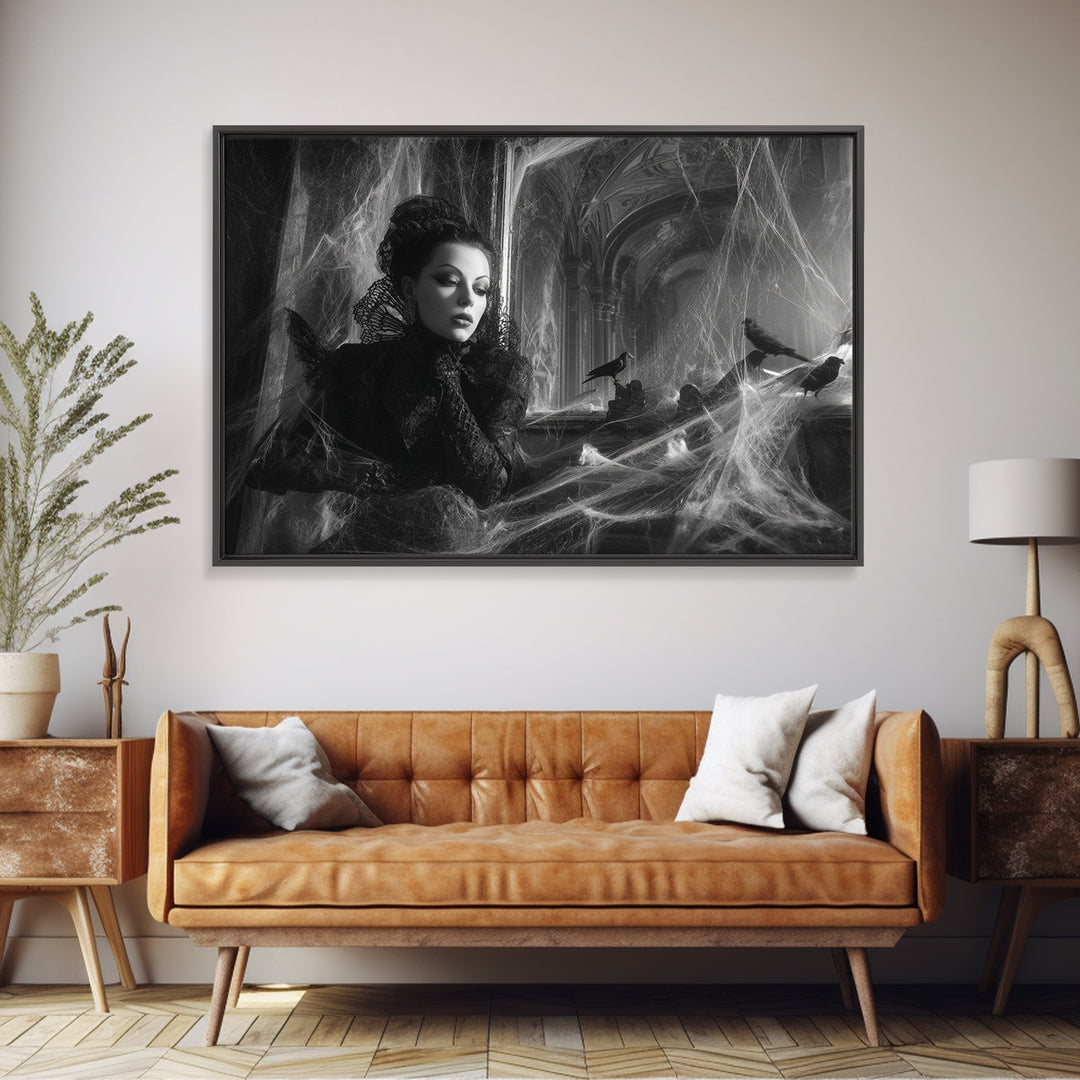 Black Lace And Cobwebs, Biomechanical Horror Art, Landscape Wall Art, Dark Fantasy Wall Art, Canvas Print, Halloween Wall Art