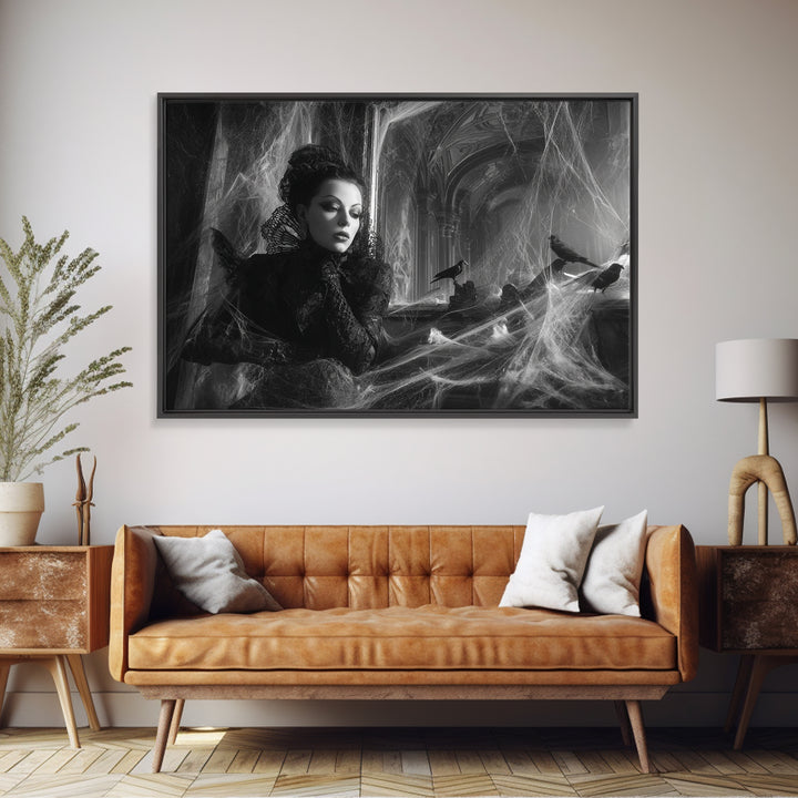 Black Lace And Cobwebs, Biomechanical Horror Art, Landscape Wall Art, Dark Fantasy Wall Art, Canvas Print, Halloween Wall Art