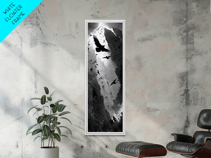Ravens And Ruins, Gothic Engraving Art, Tall Narrow Wall Art, Macabre Wall Art, Canvas Print, Halloween Wall Art, Seasonal Home Decor