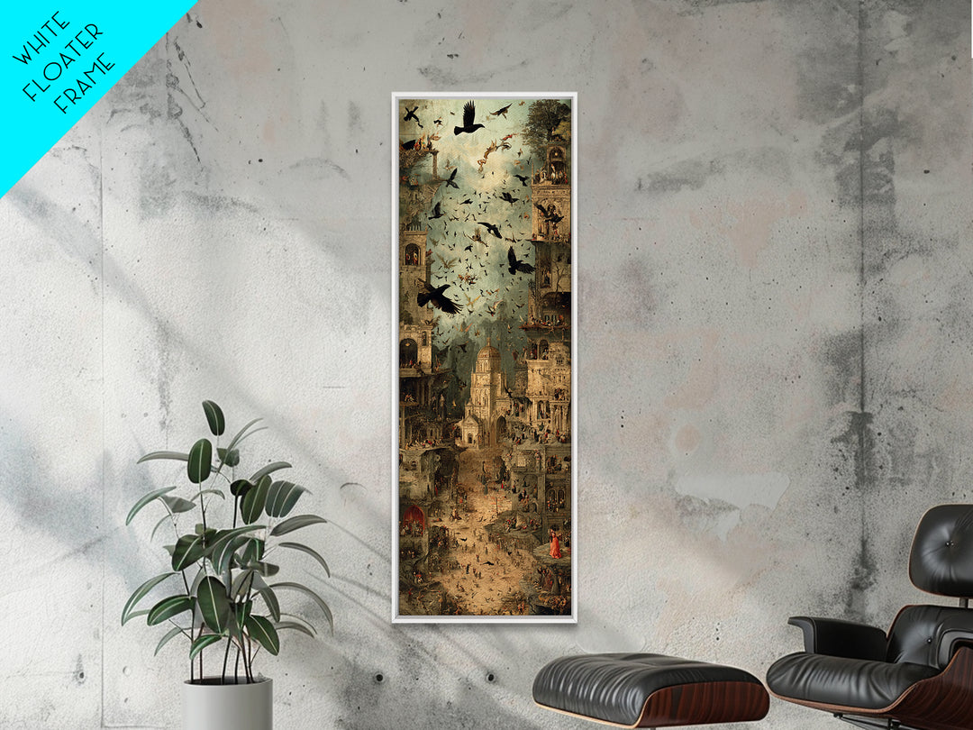 Ravens And Ruins, Medieval Grotesque Art, Tall Narrow Wall Art, Macabre Wall Art, Canvas Print, Halloween Wall Art, Halloween Decor