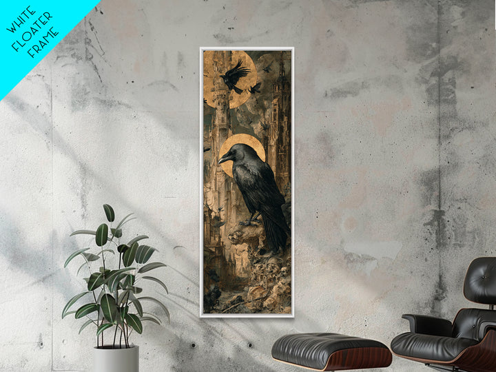 Ravens And Ruins, Dark Renaissance Art, Tall Narrow Wall Art, Gothic Horror Wall Art, Framed Canvas Print, Halloween Wall Art