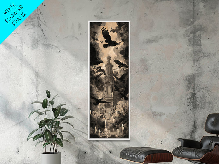 Ravens And Ruins, Gothic Nightmare Art, Tall Narrow Wall Art, Gothic Horror Wall Art, Framed Canvas Print, Halloween Wall Art